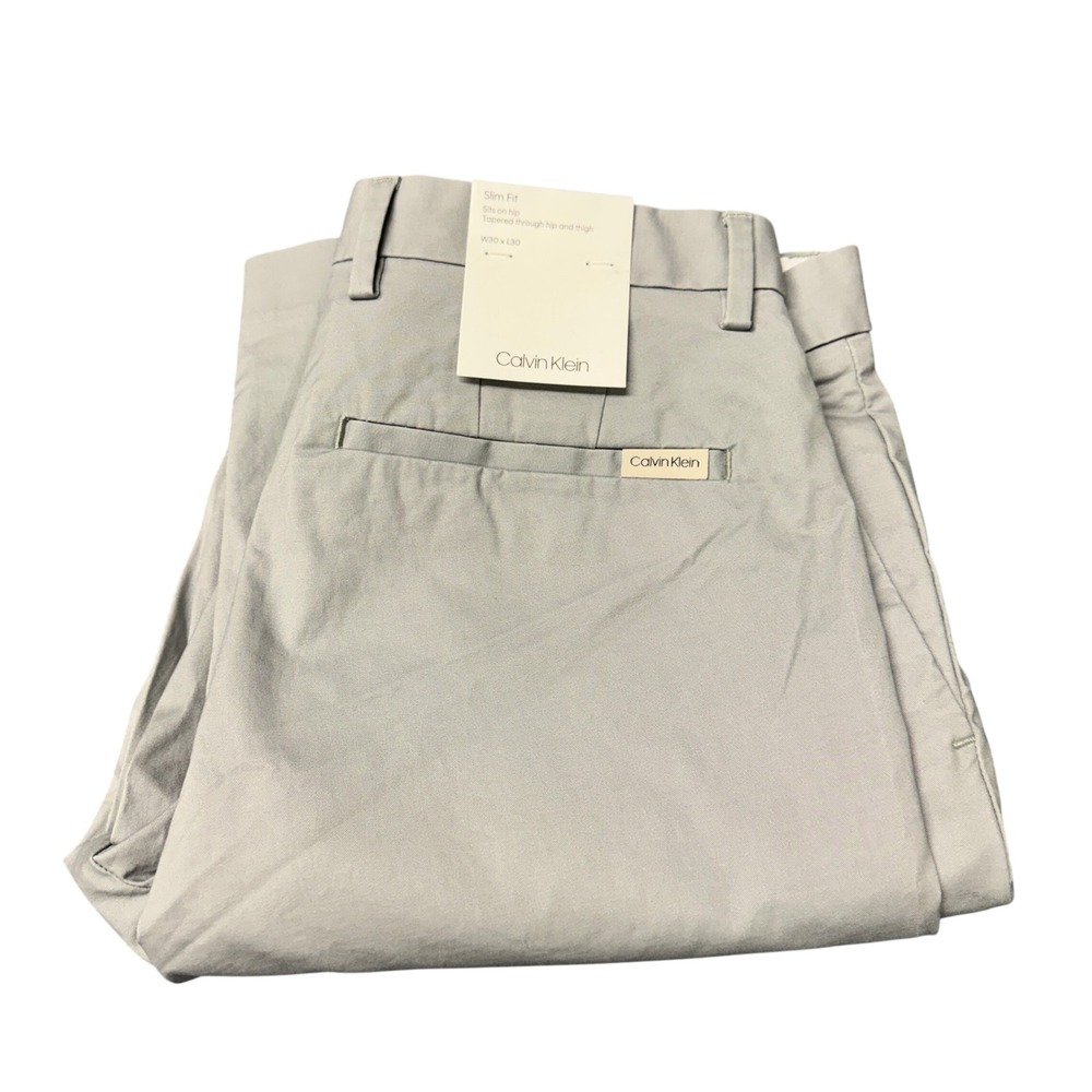Calvin Klein Chinos Mens 30x30 The Refined Stretch Slim Fit Gray Trousers NEW